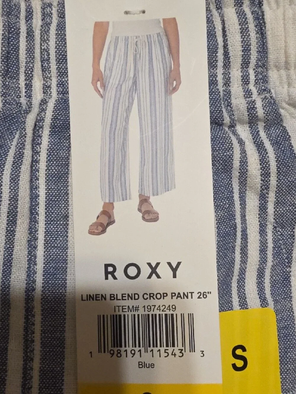 Roxy Blue and White Striped Linen-Blend Crop Pants - Picture 2 of 2